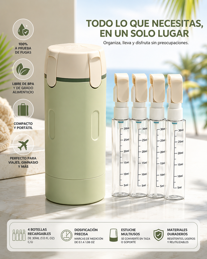 Organizador de Viaje 4 en 1 | Botellas Recargables a Prueba de Fugas